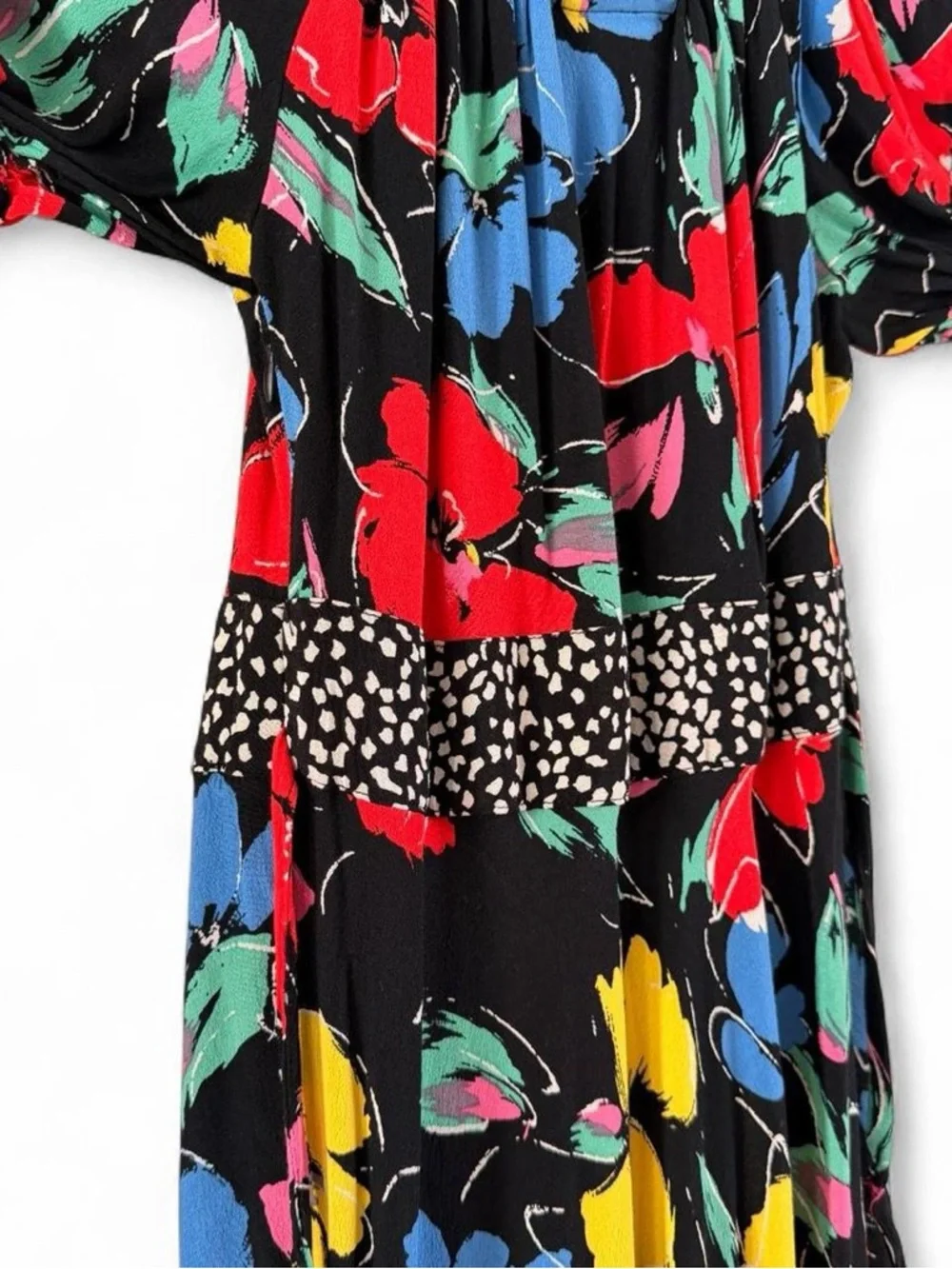 RIXO Black Maxi Dress with Bright Floral Print And Polka Dots-Size XS - Picture 4 of 4